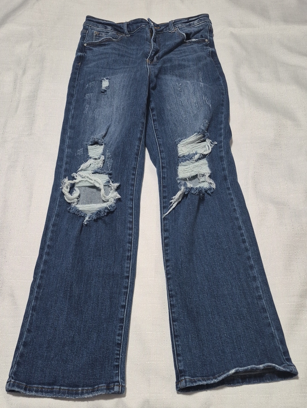 Risen High Rise Dark Wash Distressed Denim Women's Jeans Size 11 Waist 30
